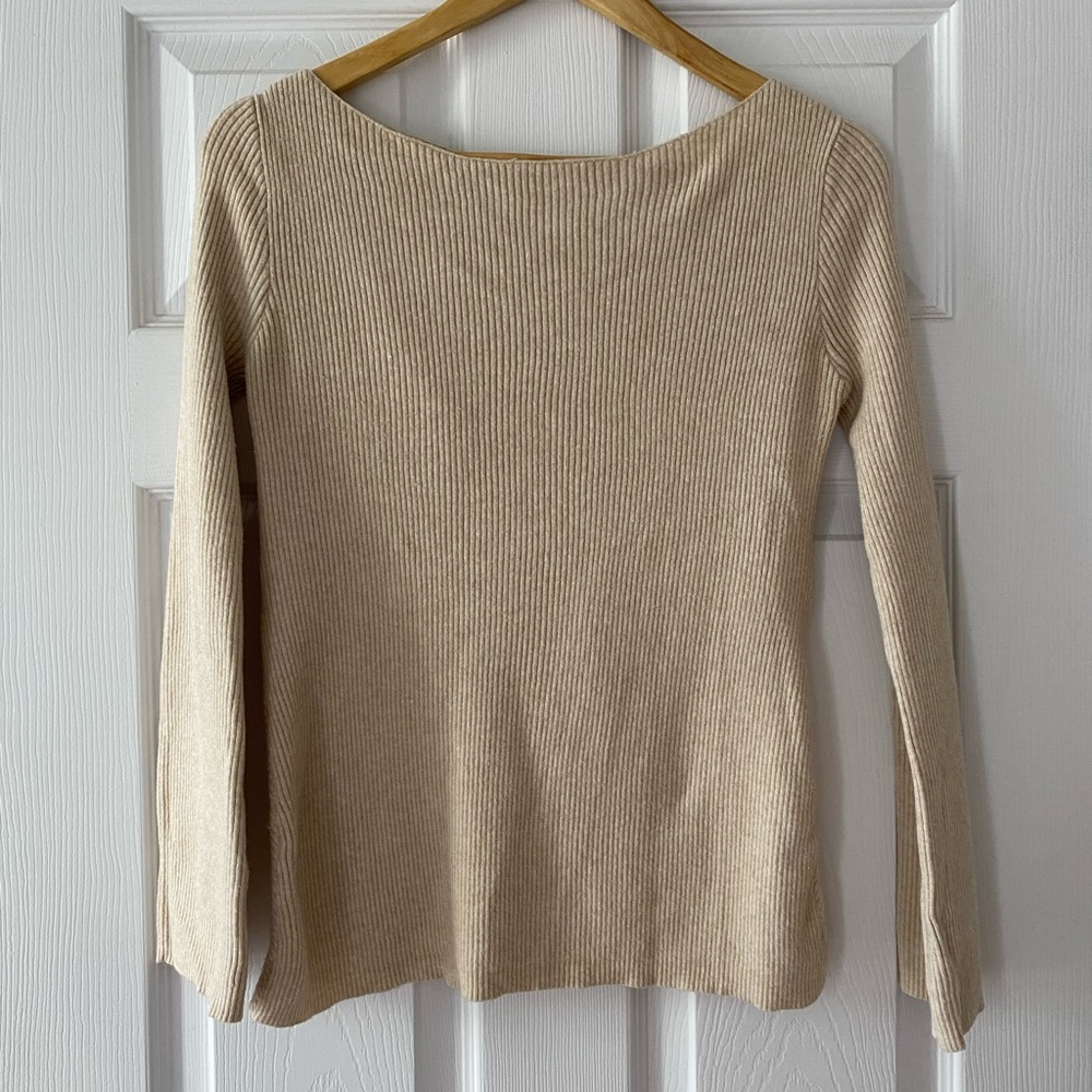 Zara - camel rib knit w/ back cross detail - s
